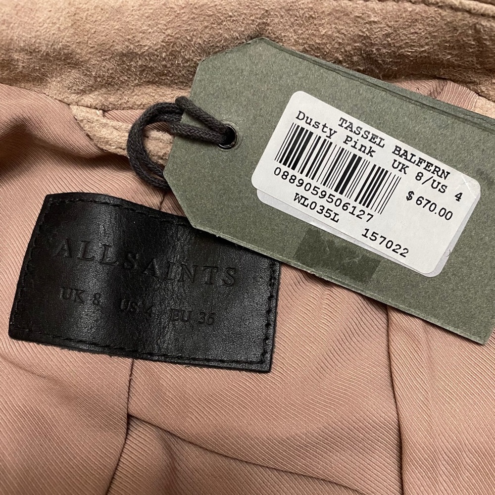🥳HOST PIC🎉-NEW wTag-ALLSAINTS Pink Tassel Leather Jacket 4 - Picture 5 of 5